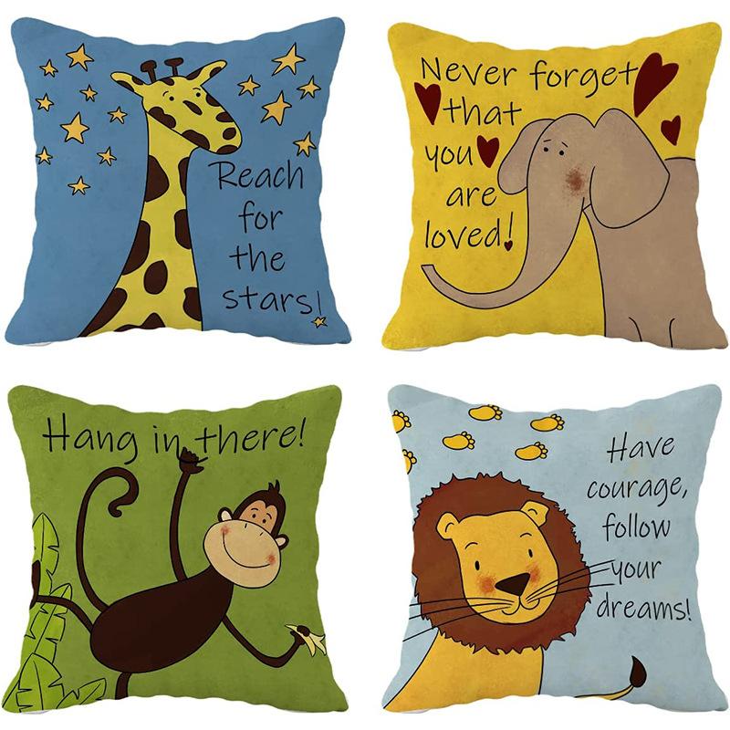Super Cute Cartoon Linen Pillow Case Digital Printed Cushion Sofa Bed Pillow Simple