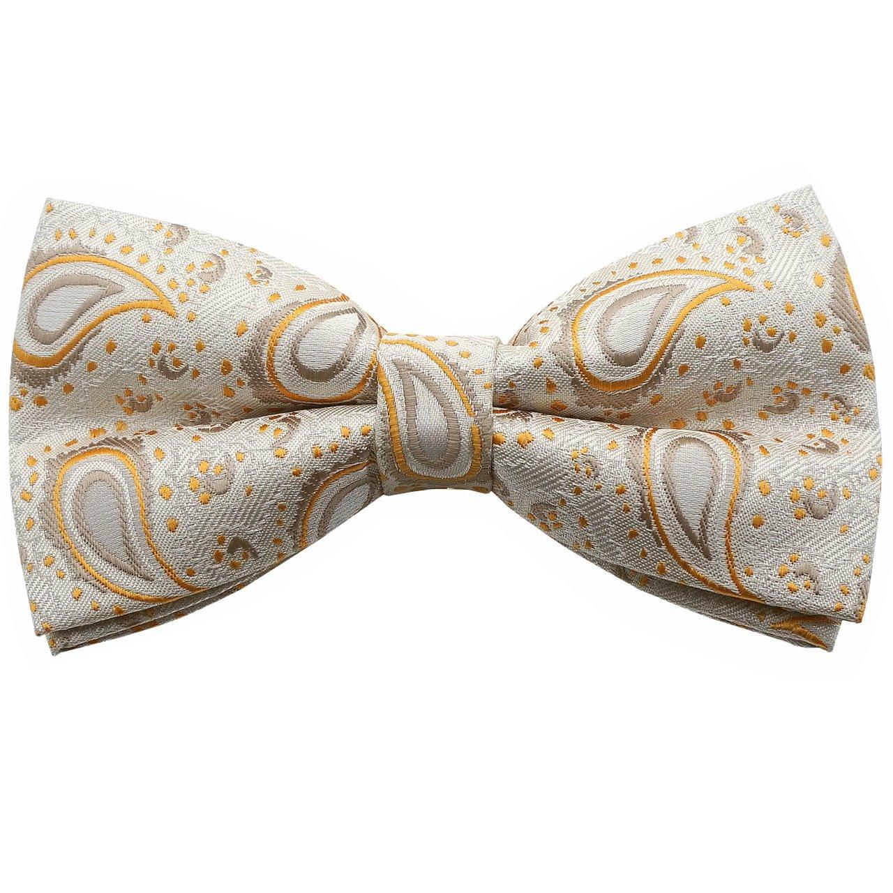 

[Bowties.jp] Cream Paisley Pre-Tied Bow Tie, Adjustable Hook-Fastening Easy-Wear Bowtie, Elegant Traditional Formal Necktie for Men кремовый