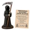 Emotional Support Grim Reaper Figurine with Support Card Gothic Skeleton Statue Desktop Ornament for Halloween Home Office Decor