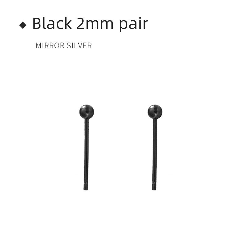 

Xiao Yan Ren 925 Sterling Silver Simple round Beads Bean-Shaped Stud Earrings Black 2mm pair