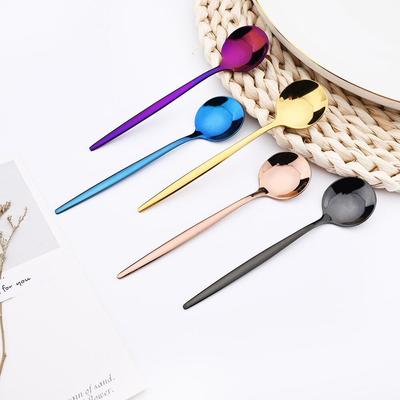 Buntes 4-teiliges Tee- und Kaffee-Rührlöffel aus Edelstahl, runde Form, Dessert, Eis, Obst, Löffel, Teelöffel, Getränke-Geschirr-Set