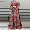 ZANZEA Women Casual O-neck Long Sleeve Print Long Dress