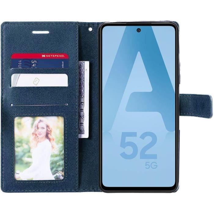 Coque pour Samsung Galaxy A52 4G-5G A52s 5G Anti-Rayures Cuir PU Bleu Marine