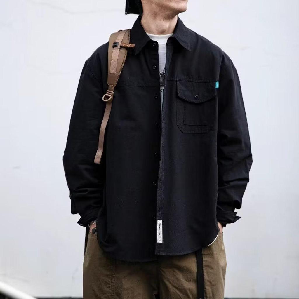 Men's Retro Japanese Solid Color Work Shirt - New Loose Casual Spring/Autumn Jacket