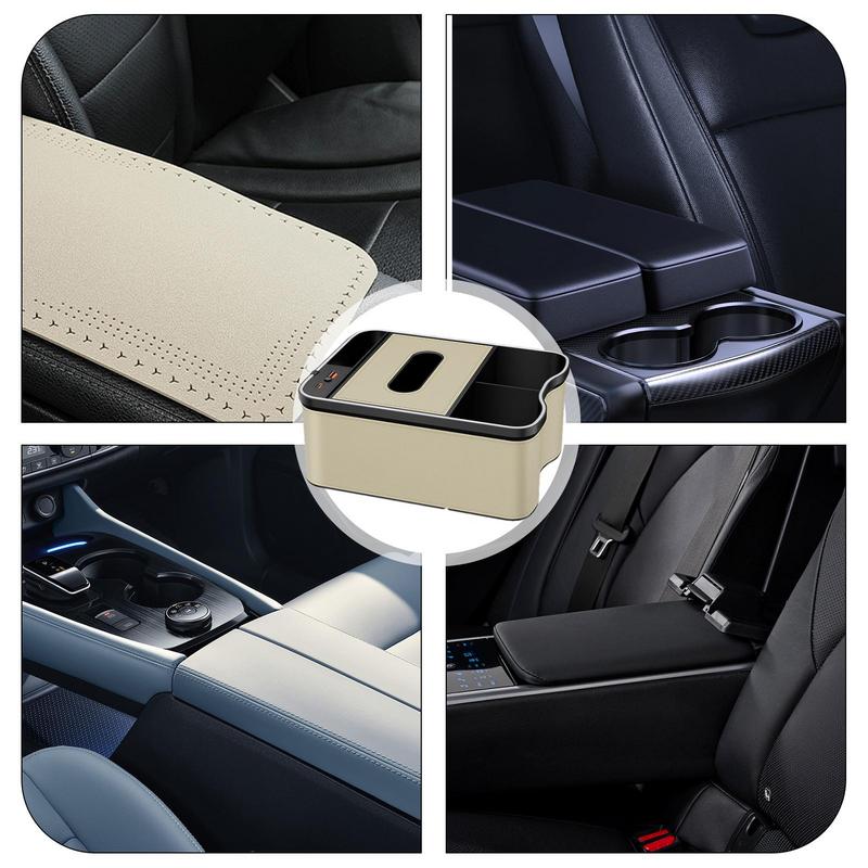 Car Console Organizer Car Organizer Tissue Holder USB Rechargeable Storage Organizer With Ambient Light Tissue Box Cell Phone