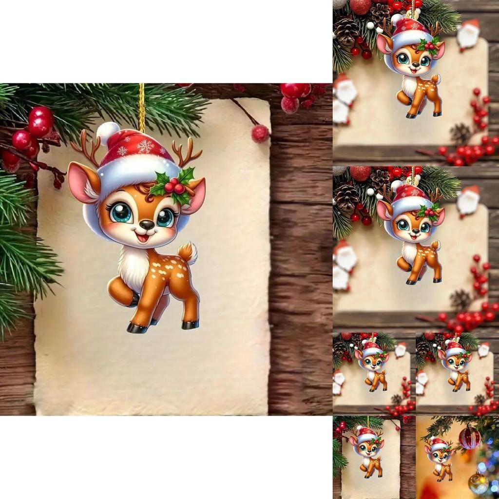 Akrylová závěsná dekorace do auta s motivem roztomilého jelena a vánočního stromku pro interiér automobilu