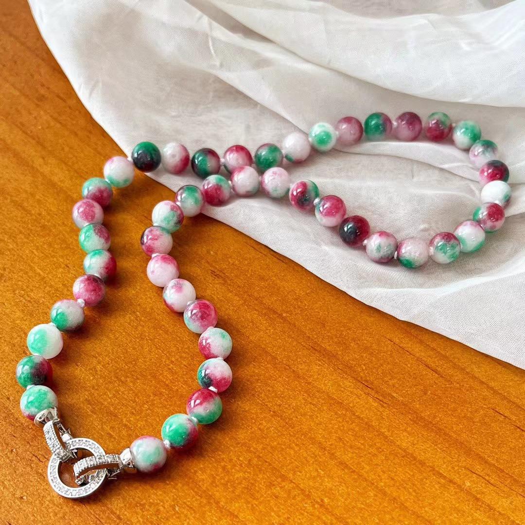 Chinese Retro Peach Color Natural Quartz Rock Exquisite Collarbone Chain Atmosphere Necklace Women S Commuter Design