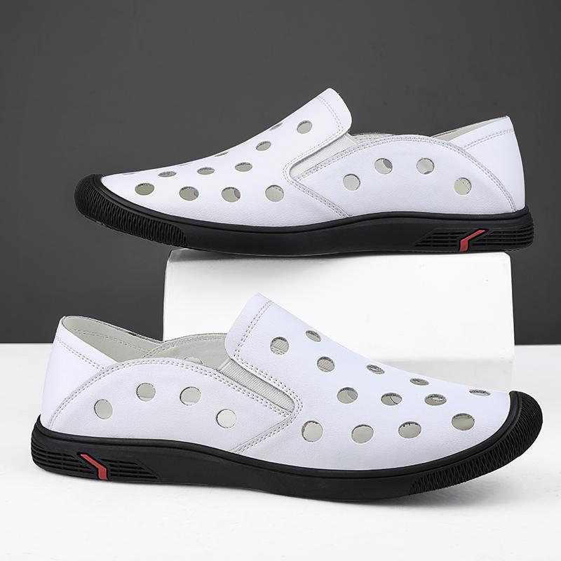 Oddychające oryginalne skórzane męskie sandały mokasyny męskie biznesowe sandały ręcznie robione skórzane buty męskie sandały