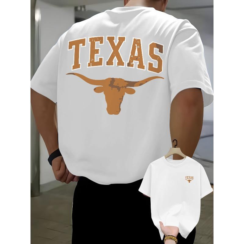 

Men S Casual T-Shirt Featuring a Texas Bull Head Design On The Front And Back, Perfect for Summer with a Round Neck,Versatile... S разноцветный