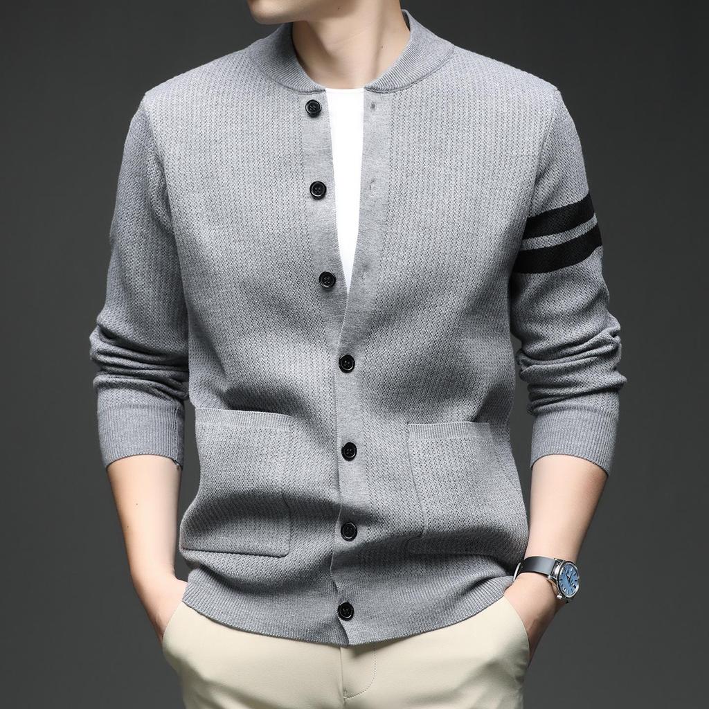 Men's Slim Fit Knit Cardigan with Stand Collar - 2025 Autumn/Winter Korean Style Fashion Trend Warm Sweater Jacket