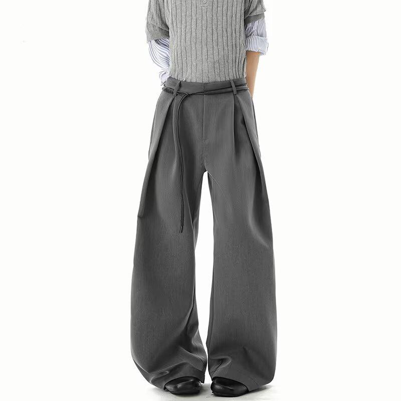 Skinny Trendy Men's Loose Trousers Straight-leg Trousers Handsome Casual High-end Versatile Trousers Anti-wrinkle and Non-ironing Slightly Wide-leg Tr