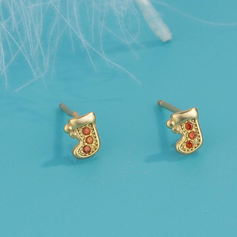 Runxin Red Christmas Stocking Rhinestone Tree Stud Earrings for Women – European & American Zircon Accessories for New Year & Holiday Celebrations.