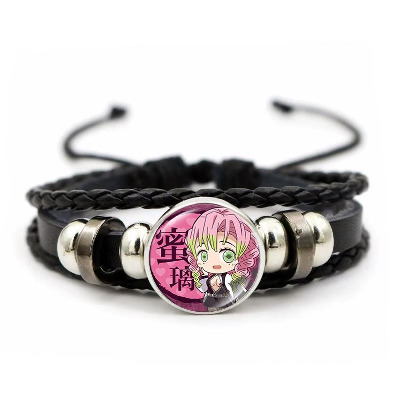 Anime Peripherie Demon Slayer Geflochtenes Armband Kamado Nezuko Zeitjuwel Glas Handgefertigt Ledergeflecht Paar-Armbänder