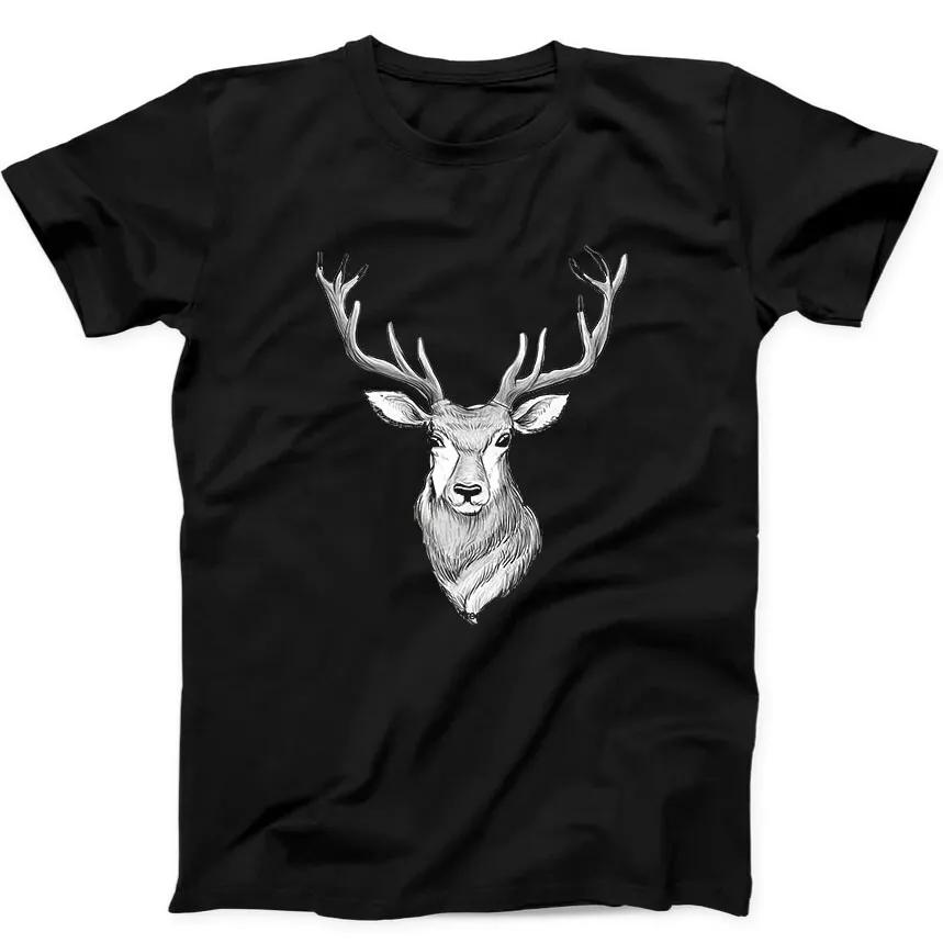 Deer Head With Horns Retro Reindeer Animal Funny Gift Tee Black T Shirt 19