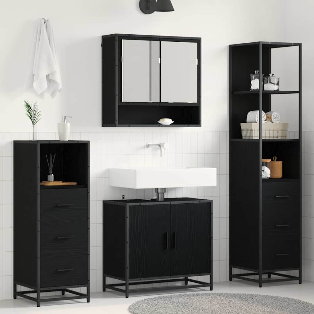 Bathroom Furniture Set 4 Pcs Black Oak Effect Particleboard