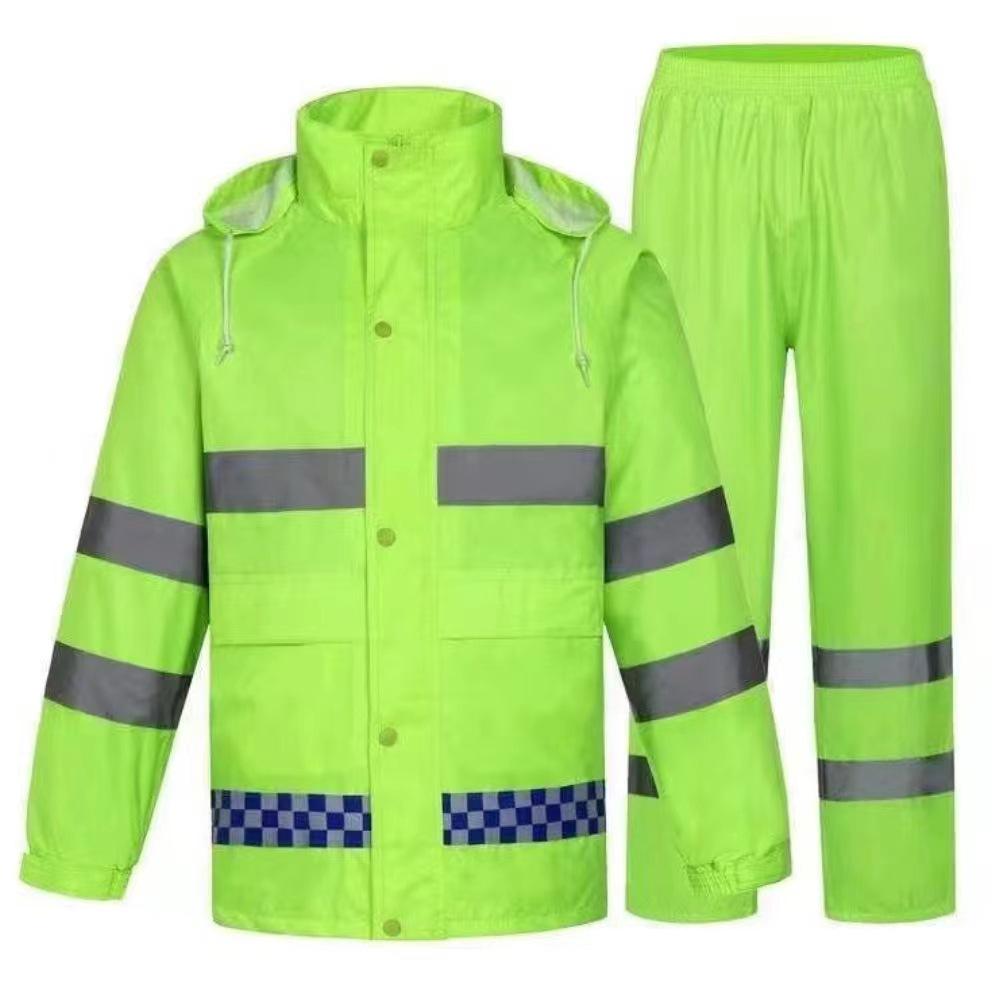 Reflective Raincoat and Rain Pants Set for Outdoor Traffic Duty and Flood Control