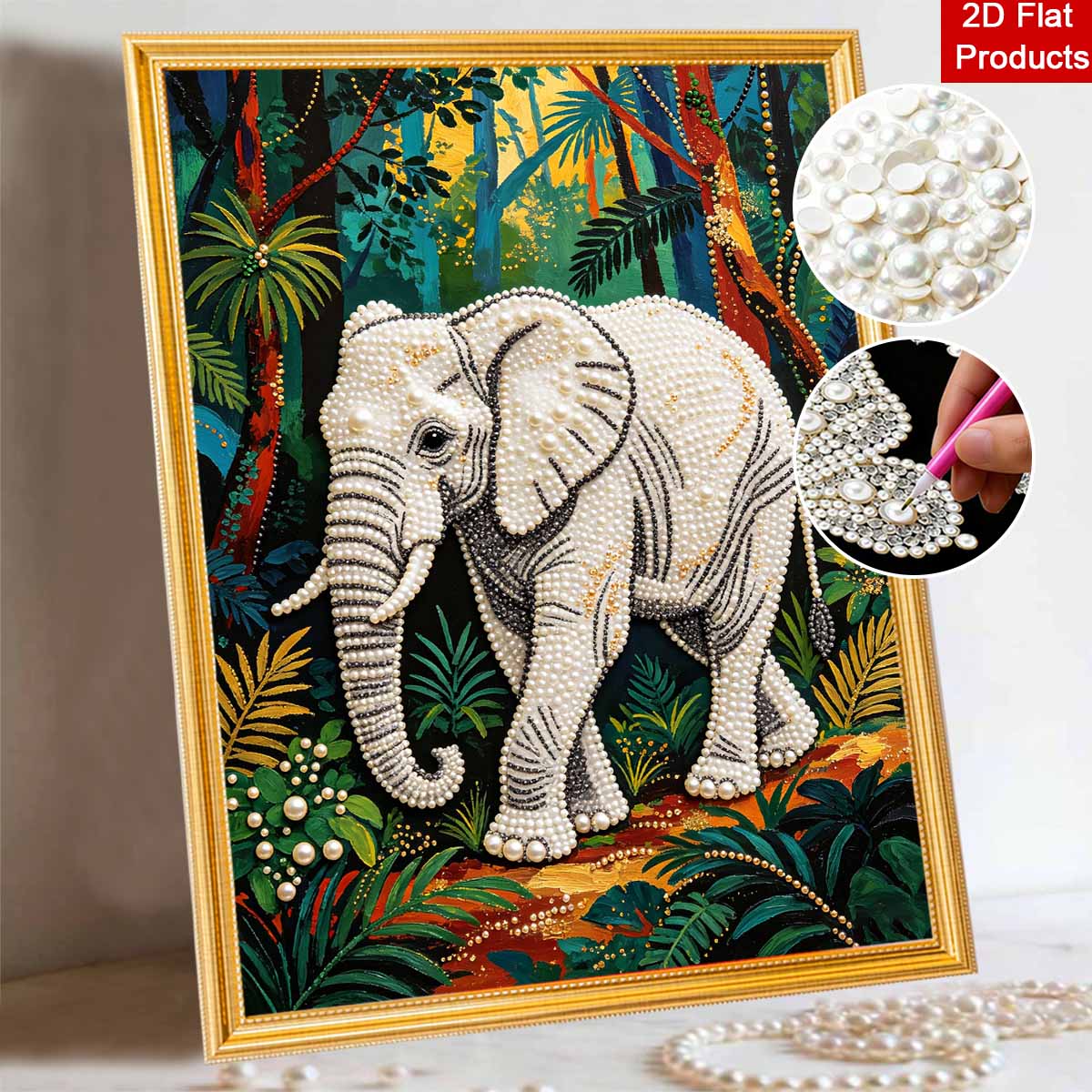 Animal Pearl Painting Handmade 5D Elephant DIY Jungle Home Office Desktop Decoration Art 30x40