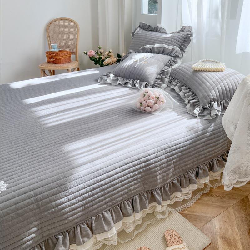 Pure cotton yarn-dyed bed cover, quilted quilted cotton non-slip cotton three-piece set, cross-border tatami mattress can be covered