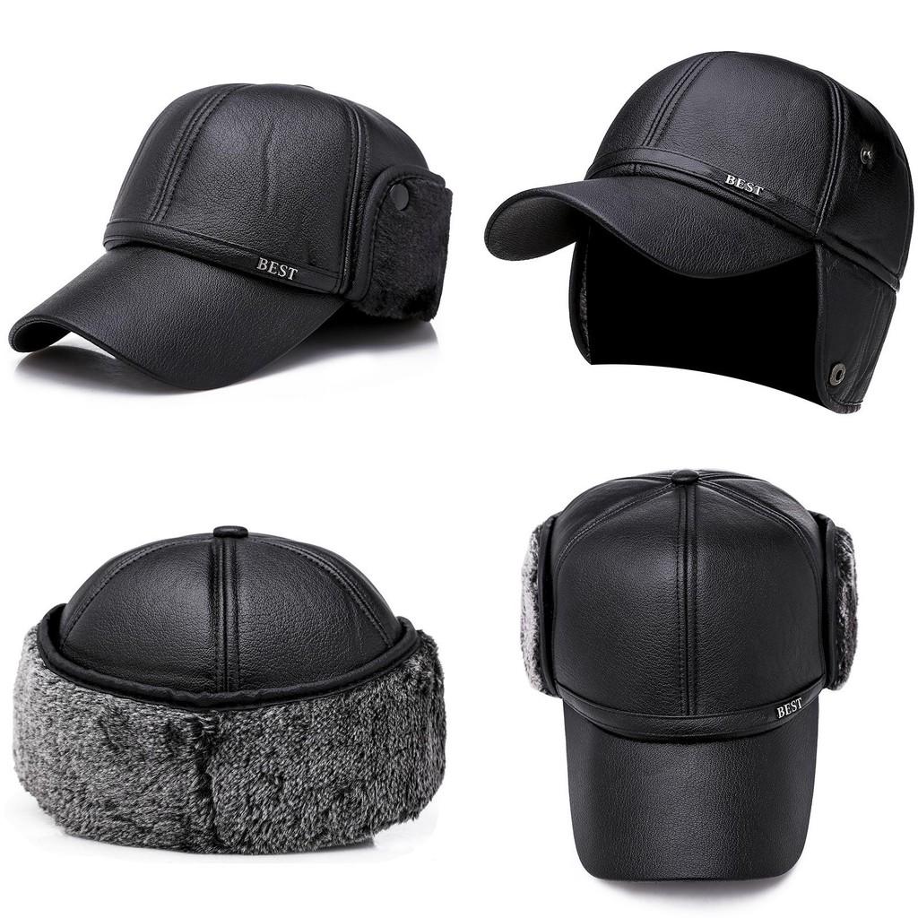 Durable Faux Leather Winter Cap With Ear Protection For Mens Outdoor Casual Fashion Accessory