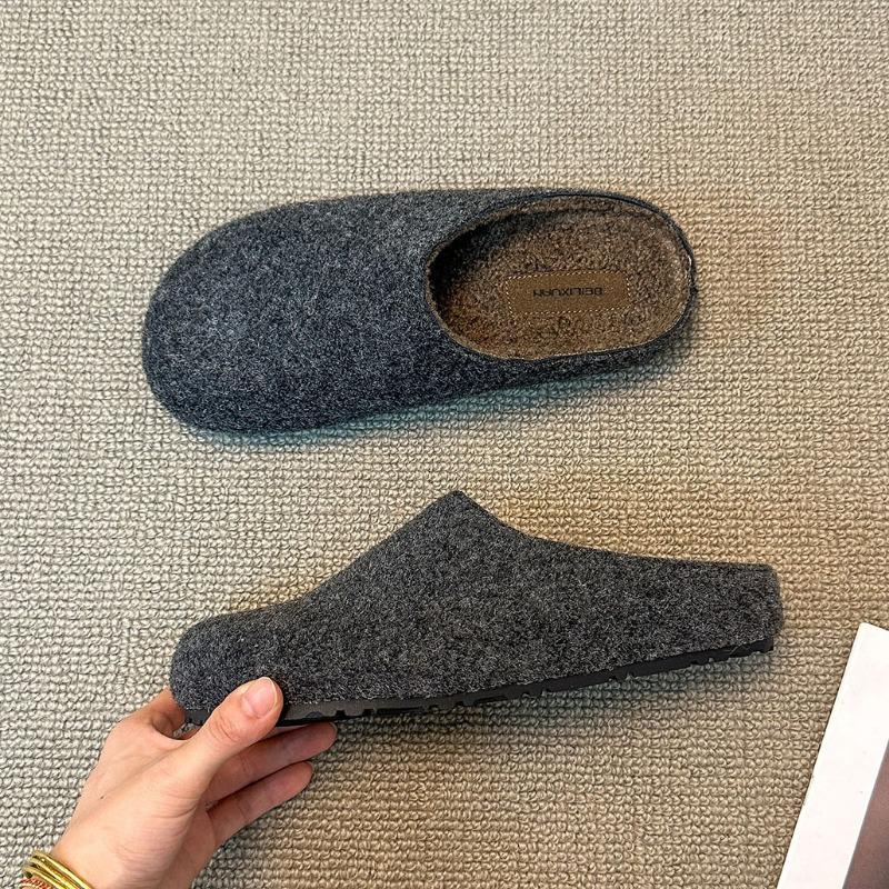 Fleece women wear a bag head and half slippers in autumn and winter, retro versatile matte leather half tray