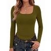 Women's Long Sleeve Square Neck Fitted Blouse Fashion Top