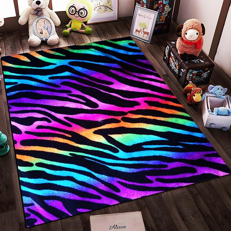 Colorful Zebra Stripes Pattern Carpet for Living Room or Bedroom Decor Suitable for use as an anti-slip for living room bedroom sofas