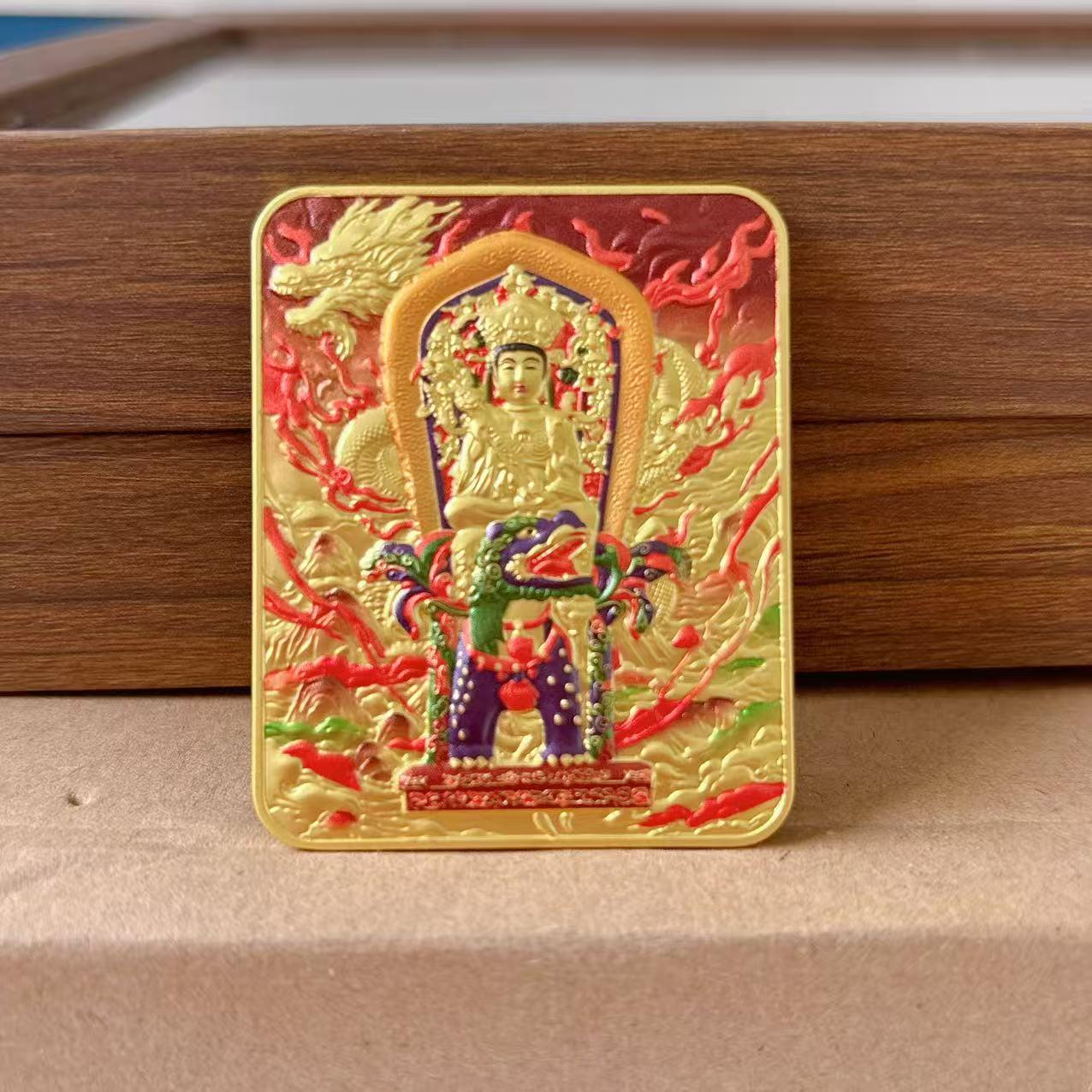 Гора Утай Манджушри 3D Подвеска Тханка: Рельеф из сплава, Односторонний/Двусторонний Амулет Гау-коробка.