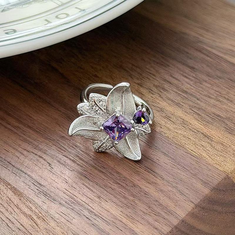 Nine Purple Fire Purple Diamond Super Immortal Zir*****Pen Ring Exquisite Light Luxury High-End Niche Design Stacked Ring Girl