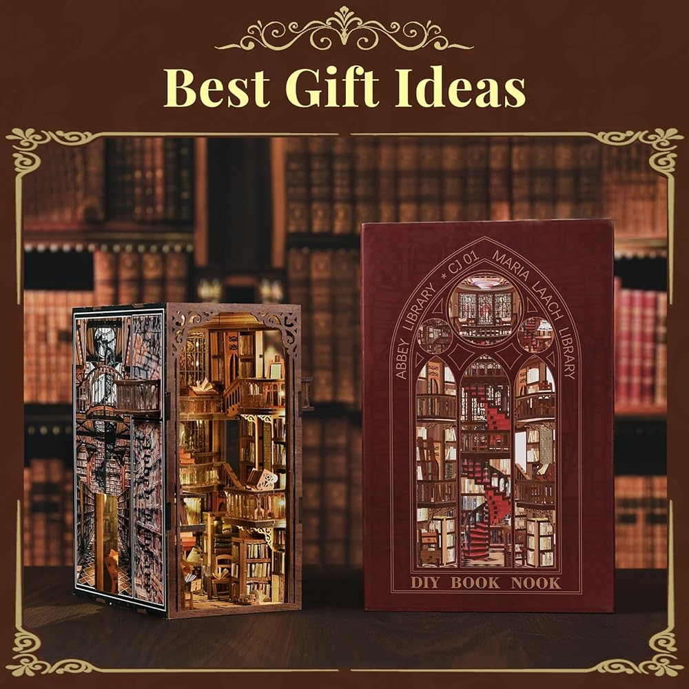 MiniCity DIY Book Nook Kit 3D Miniature House with LED Decor Woodcraft Bookend for Teens and Adults