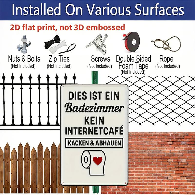 2D Flat, 1pc Vintage German Humorous Bathroom Aluminium Decorative Sign & Plaque, "DIES IST EIN Badezimmer KEINE INTERNETCAFÉ" for Home Kitchen