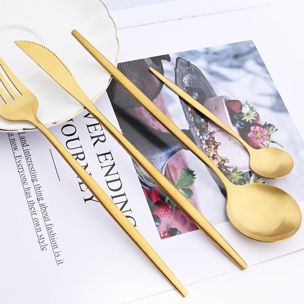 White Gold 24Pcs Cutlery Set Matte Dinnerware Western Flatware Knife Fork Spoons Stainless Steel Silverware Kitchen Tableware Set