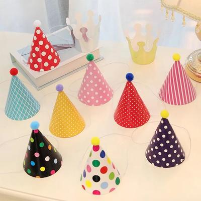 11Pcs/Set Fashion DIY Happy Birthday Party Hats Handmade Dot Cap Crown Birthday Hat for Kids Birthday Party Photo Props
