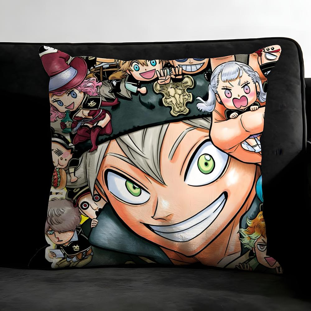 B-Black C-Clover Anime Cushion Cover Pillowcase Ultra Soft Skin Friendly Fabric Cloud Like Comfort & Concealed Zipper