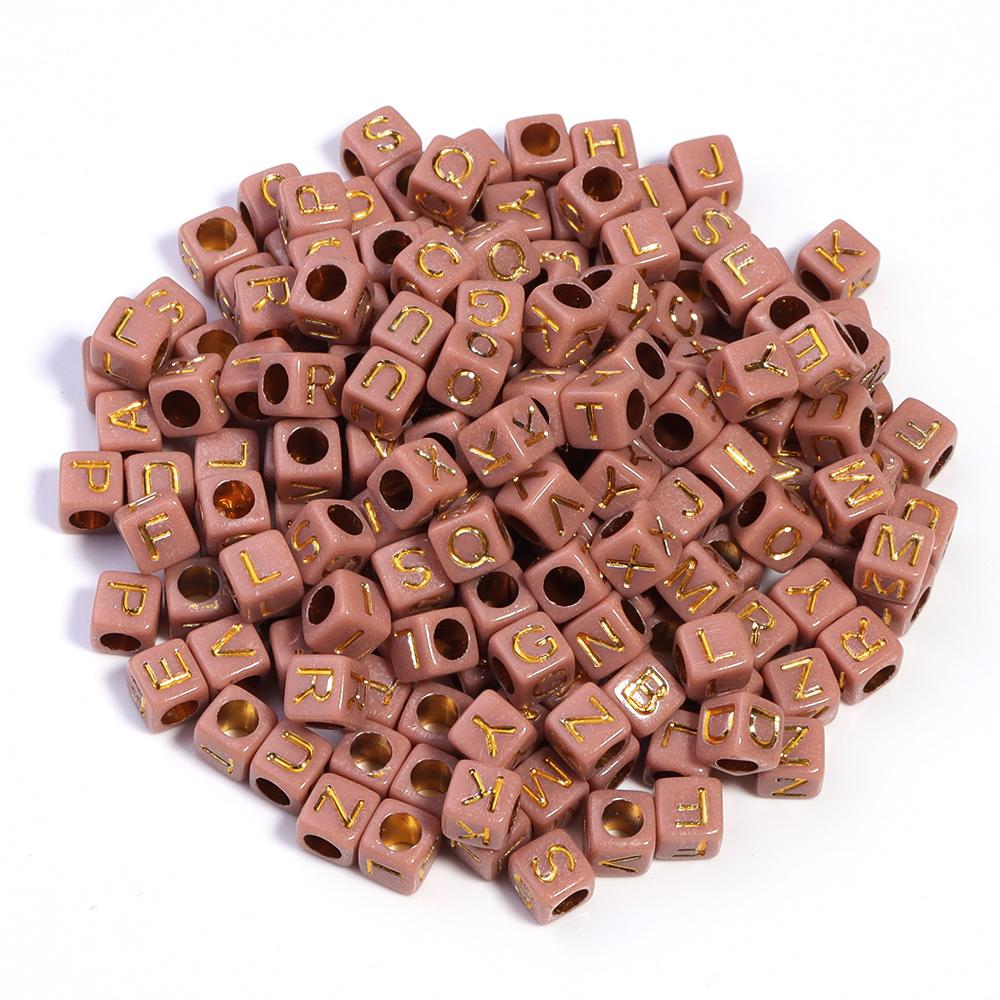 100pcs/lot 6mm Electroplated Acrylic Alphabet Beads Square Big Hole Loose Letter Beads For DIY Fashion Bracelet Necklace Jewelry