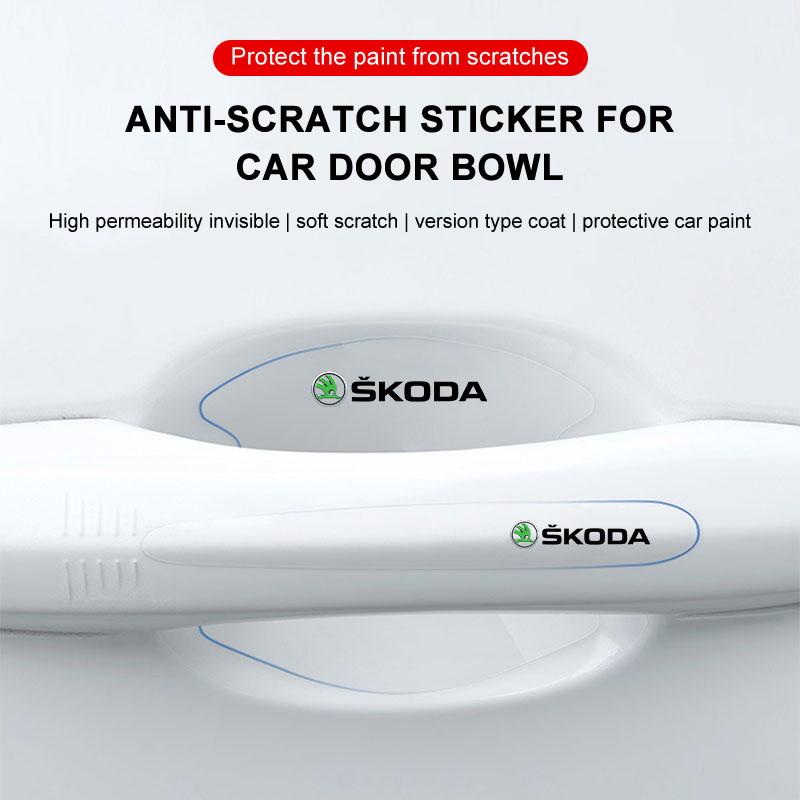 8Pcs Transparent Car Door Handle Bowl Anti Scratch Protective Sticker For Skoda Octavia Superb Rapid Kodiaq Karoq Fabia Kamiq Roomster Citigo