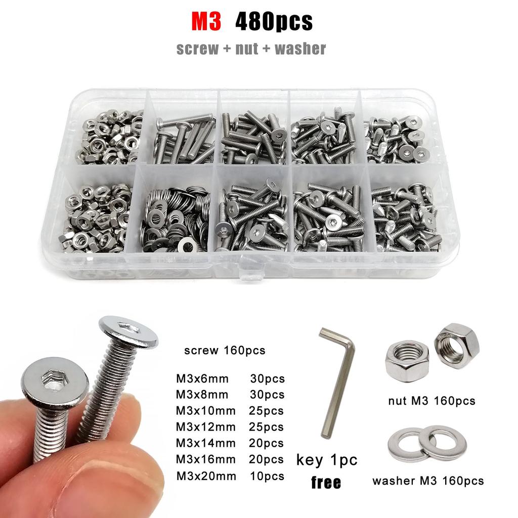 M1.6 M2 M2.5 M3 M4 M5 M6 M8 304 Stainless Steel CM Allen Hex Socket Ultra Thin Flat Wafer Head Screw Bolt Nut Washer Set Kit Box