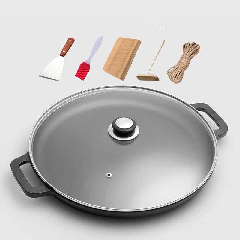 Wutuo 35cm Cast Iron Pancake Griddle with Glass Lid