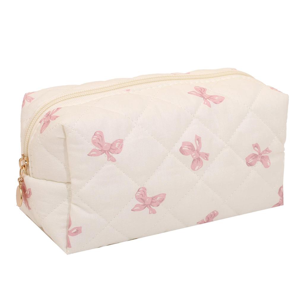 Floral Quilted Cotton Makeup Bag: Large Capacity Student Pencil Case & Toiletries Organizer
