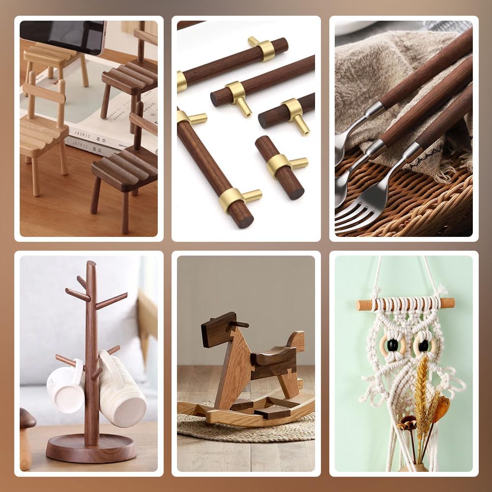 OLYCRFAT 32Pcs 4 Size Walnut Dowel Rods 6 Inch Long Dowel Rods Wood Sticks 2.7/4/4.5/5.8mm Dia Unfinished Round Sticks Wooden Carving Blocks for