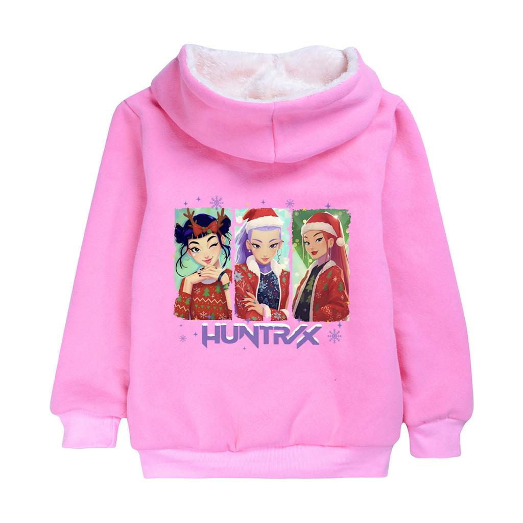 5093 Christmas Kids Girls Kpop Zoey Mira Rumi Print New Year Long Sleeves Velvet Warm Jacket
