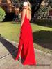 European-American Backless Spaghetti Strap Wave Slim-Fit Slit Maxi Dress