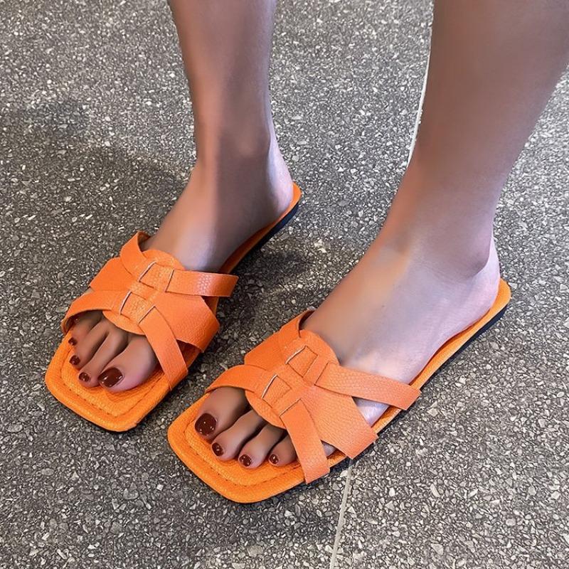 New Flat Shoes Women's Square Toe Breathable One-foot Slipper