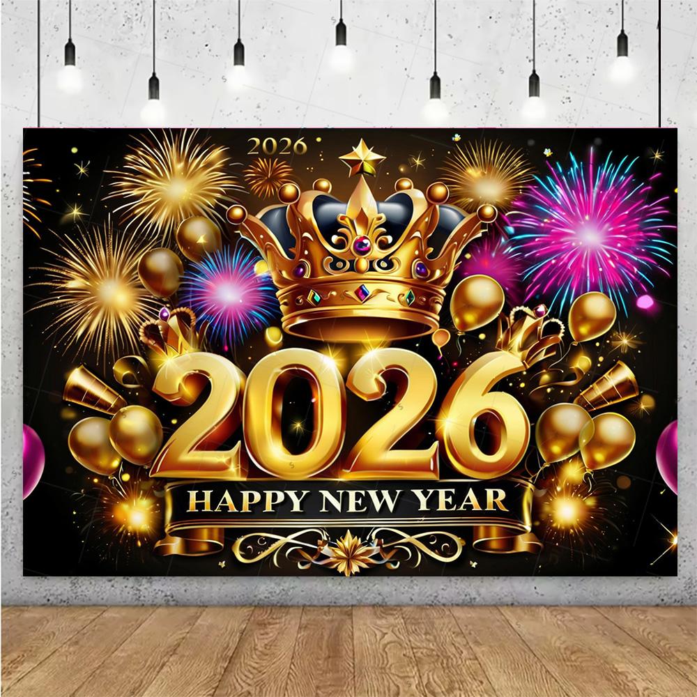 Sfondo Scintillante 2026 Felice Anno Nuovo Forniture Nastro Fuochi d'Artificio Palloncino Sfondo Decorazioni Festa di Capodanno Oggetti di Scena per Servizio Fotografico