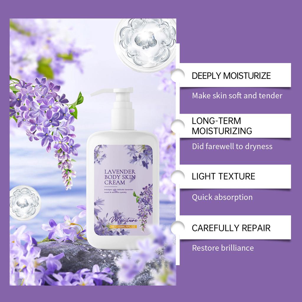 Lavendel fuktighetsgivende kroppslotion 150 ml fuktighetsgivende, pleiende og lysnende kroppshud Aromatisk kroppslotion