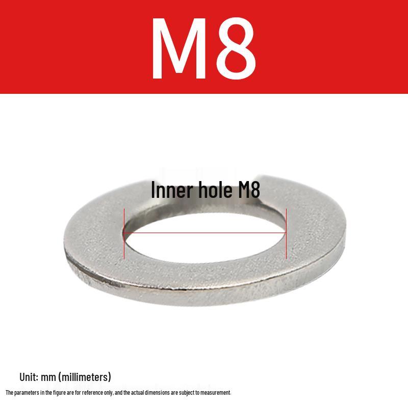 

304 Stainless Steel Flat Washer Gasket, Sizes M2-M30, GB97 Standard