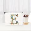 Letter Floral Pattern Zipper Cosmetic Bag Portable Travel Makeup Pouch Multifunctional Toiletry Wash Storage Bag for Women Daily Vacation Organizer