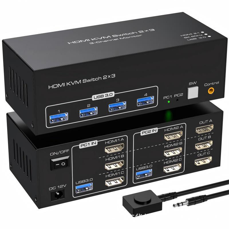 

Двопортовий KVM-перемикач з HDMI - 8K Ultra HD, 4K 120Hz, USB 3.0 для двох комп ютерів 2-In 3-Channel HDMI Input, 1 HDMI Output чорний