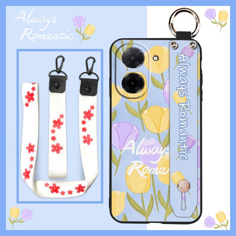 Anti-knock Flower Phone Case For Redmi A5 4G/Xiaomi Poco C71 4G Anti-dust Wrist Strap Kickstand Wristband Back Cover