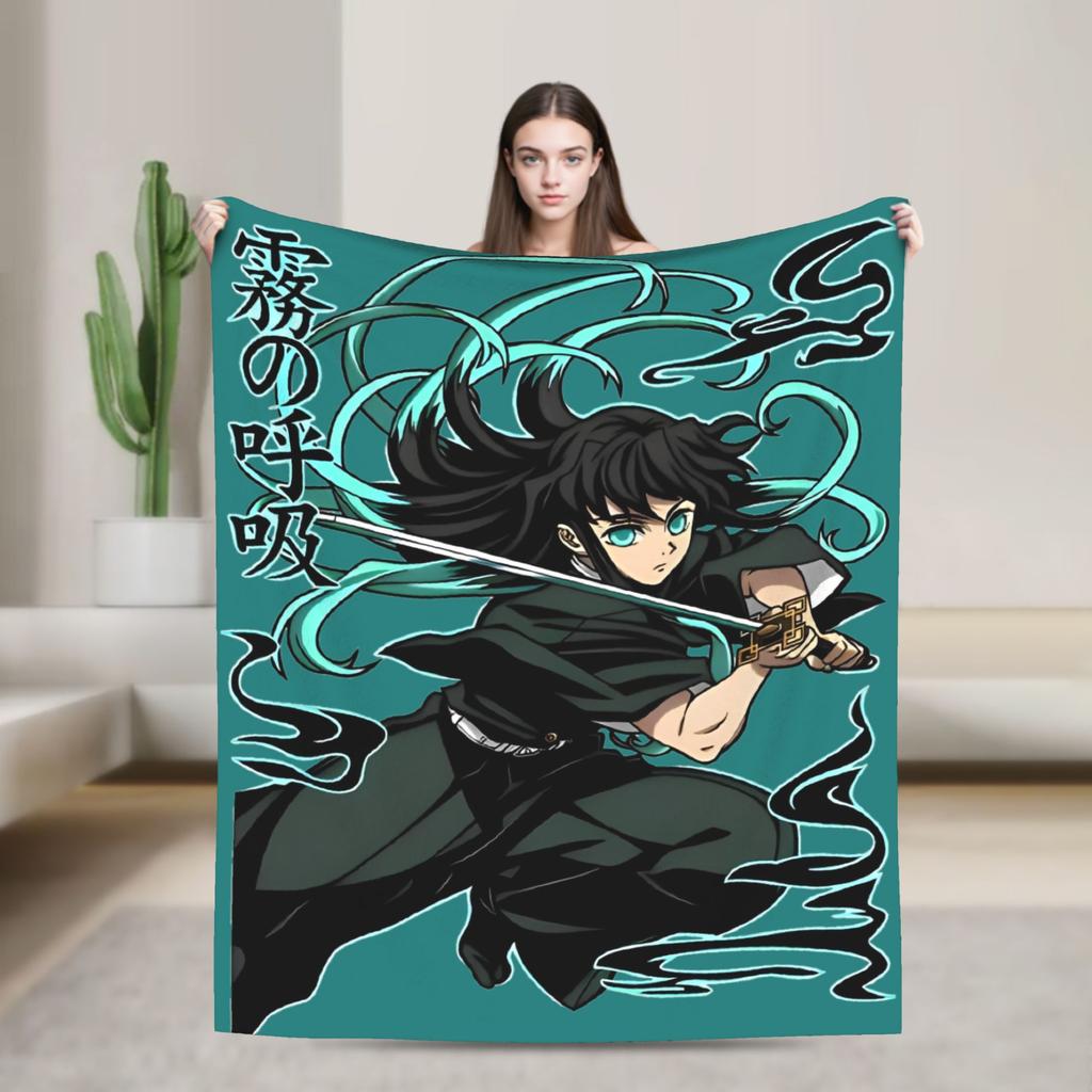 Mist Pillar Muichiro Tokito Blanket Cover Fleece Anime Lightweight Throw Blanket for Bedding Couch Bedroom Quilt