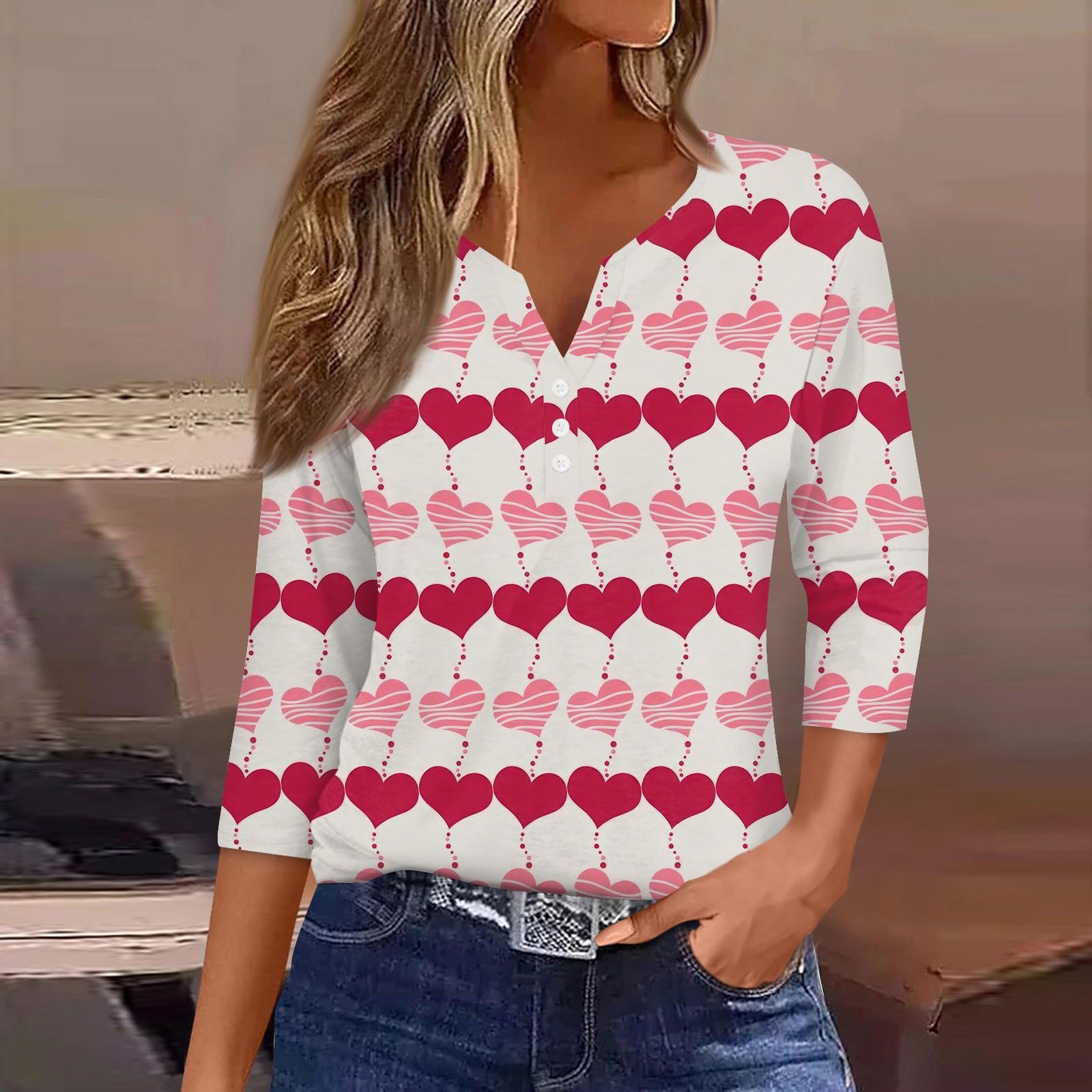 

Жен. Футболка Футболка С принтом Пуговицы Рукав 3/4 Повседневные Выходные Мода Классический V-образный вырез Обычный Топ XXL